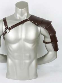 Medieval Viking PU Leather One Shoulder Armor, Vintage Layered Riveted Shoulder Guard, Unisex Nordic Warrior Knight Ranger LARP Renaissance Cosplay Halloween Costume Accessory - A - View 2