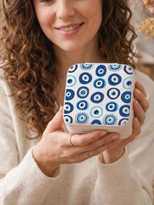 Blue Evil Eye Travel Jewelry Case Portable Small PU Leather Jewelry Box Organizer Storage For Rings Earrings Necklaces Bracelets Gifts For Women - White - View 9