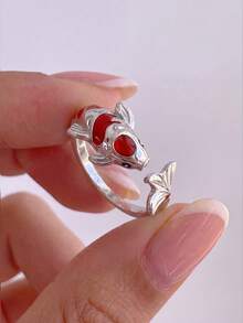 1pc Red Koi Fish Open Ring, Elegant Women's Jewelry Gift, Suitable For Date, Party, Anniversary - Koi - View 2