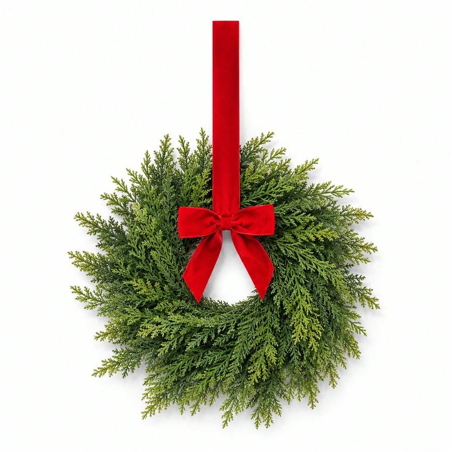 Thewe 17" Christmas Cedar Wreaths For Front Door, Real Touch Handmade Full Artificial Cedar Wreath Set, Faux Greenery Christmas Wreath For Indoor Outdoor Mantle Porch Window Farmhouse Decor - Multicolor - View 1