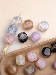 10pcs Large Hole Glitter Dual-Tone Square Beads, Transparent Acrylic Spacer Beads, Suitable For DIY Jewelry Making, Bracelets And Necklaces - Glitter Two-tone Square - View 1