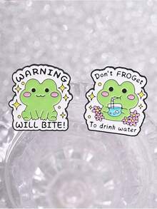QIHOO 1pc Cute Cartoon Frog Enamel Brooch, Humorous Pun Slogan Lapel Pin Badge, Backpack Denim Jacket Decorative Jewelry Gift - Multicolor - View 6