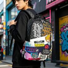 1pc Fashion Pattern Multi-Purpose Backpack, Popular Lightweight Printed Backpack, Fashionable Outdoor Commuter Bag, Large Capacity Travel Bag, Multi-Function Storage Backpack, Adjustable Shoulder Straps, Back To School, Valentine's Day Best Gift, Gift For Friends Or Others, Gift For Men, A Fun Gift - Black - View 3