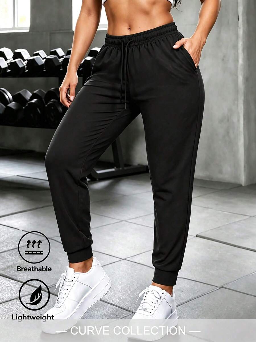 Women's Ice Silk Breathable Sports Pants, High Elasticity Drawstring Joggers, Breathable And Comfortable, Suitable For All Seasons, Plus Size