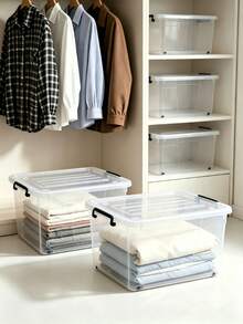 Clear Plastic Storage Box With Black Latching Lid, Stackable See‑Through Organizer Bins, Dust‑Proof Moisture‑Resistant, For Closet Bedroom Garage Pantry, Sort Clothes Toys Sundries, Storage Organizer For Renters Students Family - Multiple Specifications - View 3