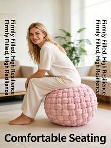 INS European Style Handmade Woven Round Knotted Stool, Decorative Slouchy Single Person Sofa Ottoman For Living Room, Bedroom And Bay Window - Multicolor - View 5