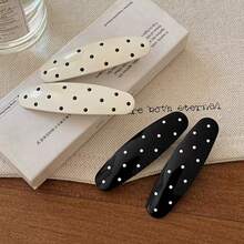4pcs Vintage Polka Dot Hair Clips Black & White Color Block Hair Clips Simple Versatile Bangs Clips Suitable For Women's Daily Wear - Black + White - View 5