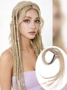 24 Inch Braided Hair Extension, Synthetic Heat-Resistant Fiber Hair Piece With Silver Metal Buckle, Suitable For Women's Daily Wear, Holiday Party Hairstyle Styling - Multicolor - View 13