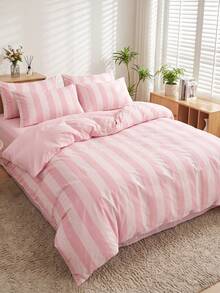 2/3 Piece Bedding Set, Home Textiles, Minimalist Style, Pink + Light Pink Striped, Comfortable & Breathable Bedding Set, Soft & Anti-Pilling, Duvet Insert Not Included, Suitable For All Sizes Of Large And Small Beds, All-Season Use, Indoor Decoration - Multicolor - View 5