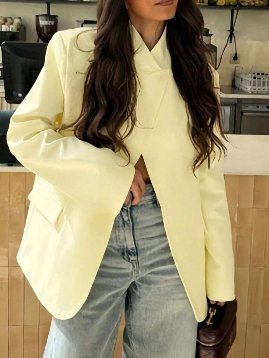 Minimalist Light-Colored Women's Blazer Jacket, Versatile For Daily Wear, Business Travel And Commuting Yellow - Yellow - View 1