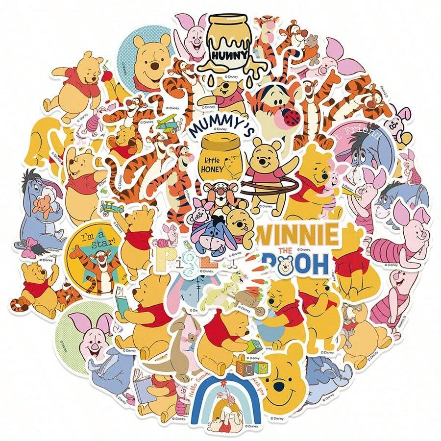 Disney 50pcs Winnie The Pooh Sticker Cartoon Anime Winnie The Pooh Piglet Tigger Eeyore Rabbit Image Stickers Suitable For Suitcase Laptop Notebooks And Diaries PVC Waterproof - Multicolor - View 1