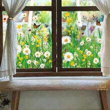 1pc Static Window Clings, White Daisy Butterfly Snail Window Stickers, Floral Glass Decals, Reusable Removable Window Art, Home Living Room Bedroom Window Decor, Cute Nature Pattern Static Stickers For Glass Surfaces - Flowers - View 6