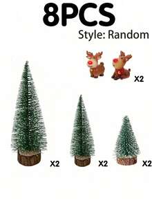 Mini Christmas Tree Set With Reindeer Figurine And Snow-Covered Desktop Christmas Tree, Suitable For Window Sill, Fireplace Or Mantel As Holiday Home Decor And Christmas Decoration - Multicolor - View 9