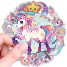 56pcs Rainbow Unicorn Doodle PET Stickers, Diverse Designs, Enhance Thinking And Creative Action Ability, Art Supplies, Children Sticker Toys - Multicolor - View 7