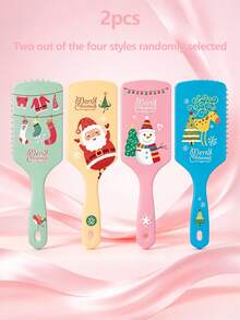 Christmas Massage Comb, Santa Claus Reindeer Christmas Tree Snowman Hair Comb, Oval Cushioned Comb, Christmas Comb - Multicolor - View 8