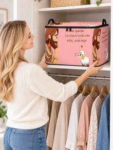 Cute Religious Sheep Heart Print Storage Bag, Jesus Sheep Letter Print Large Capacity Home Storage Box With Lid Storage Bin - Multicolor - View 7