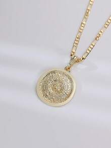 Vintage Mexican Calendar Charm Necklace, Cultural Statement Jewelry For Girls Daily Outfit Decor Party Occasions - Gold - View 4