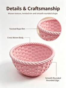 1PC 3D Plastic Woven Storage Basket, Round Decorative Storage Bowl Tray, Bathroom Countertop Small Desktop Organizer, Storage For Cosmetics, Hair Ties - Multicolor - View 8