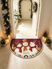 1pc, 3 Snowmen Round Floor Mat, Winter Warm Home Decor, Holiday Celebration Soft Mat, Seasonal Decorative Mat With Holiday Design, Christmas Decoration, Perfect Christmas Gift, Perfect For Christmas And New Year Celebration, Doormat, Small Rug, Welcome Mat, Carpet, Floor Mat, Outdoor Doormat, Kitchen Rug, Home Decor - Multi-color - View 4