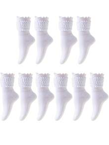 5/3/2/1 Pairs Thermal Lined Thickened Women's Autumn/Winter Knee-High Socks, Thick Soft Bottom, Warm Terry Socks, Mid-Calf Socks, Over-The-Knee Socks, Calf Socks, Loose Socks, Ruffle Socks, Indoor Fitness Yoga Socks, Solid Color Sports Dance Floor Socks, Comfortable And Breathable - Multicolor - View 8