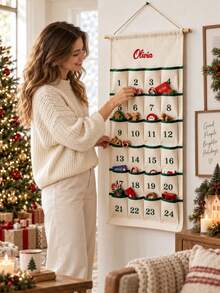 1pc Custom Embroidered Christmas Advent Calendar Wall Hanging Storage Decor, Personalized Name Hanging Scroll With 24 Pockets, 2 Available Styles, Indoor Wall Home Decor, Ideal Holiday Gift For Family And Friends - Multicolor - View 6