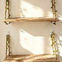 2 piezas Estante colgante de pared sin taladro, Estante de decoración de pared estilo bohemio, Estante para exhibición de suculentas, Estante de almacenamiento de pared, Estante de pared para el hogar, Estante de pared con cuerda de ratán, Estante de exhibición de decoración de pared sin agujeros - 2pcs - Ver 4