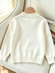 Cárdigan de punto con bordado de cachorro nuevo de otoño para niñas, chaqueta de punto de dibujos animados versátil y elegante para niños pequeños - Blanco - Ver 2