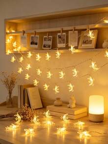 1.5/3/6m Moon & Star Fairy String Lights, Moon Light String, Suitable For Valentine's Day, New Year's Day, Daily Indoor Room, Party Decoration, Atmosphere Light String [Battery Not Included] Halloween, Holiday Gift Lights - Star Ring Moon - View 4