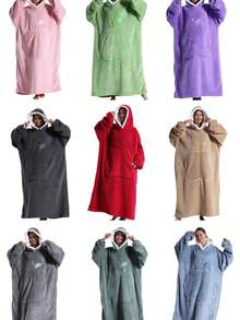 1pc Oversized Wearable Hoodie Blanket, Loose Fit, Super Soft Warm Fleece Hooded Robe, Front Apple-Shaped Pocket, Large Pocket Design, Unisex, Perfect Gift Choice, Comfortable Home Leisure Wear, Sofa Lounge And Holiday Gift Choice, Bathroom Decor - Multicolor - View 11