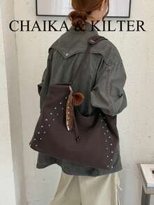 1pc Fashion PU Fabric Shoulder Tote Bag Suitable For Commuting, Shopping, Etc. (With Pendant) - Coffee - View 10