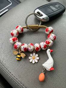 Cute Beaded Keychain - Heart & Star Shaped Pendant Bag Charm (Multi-Color) - Multicolor - View 6