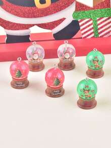 6 قطع من قلادات كرات عيد الميلاد من الراتنج بتصميمات مختلطة ثلاثية الأبعاد على شكل ندفة الثلج والغزال، مناسبة لصنع المجوهرات اليدوية للنساء - متعدد الألوان - مشاهدة 6