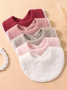 5pcs Newborn Candy Color Snowball Edge Cute Baby Bibs, Soft Skin-Friendly Baby Drool Bibs Set, Suitable For Daily Use In All Seasons - Multicolor - View 2