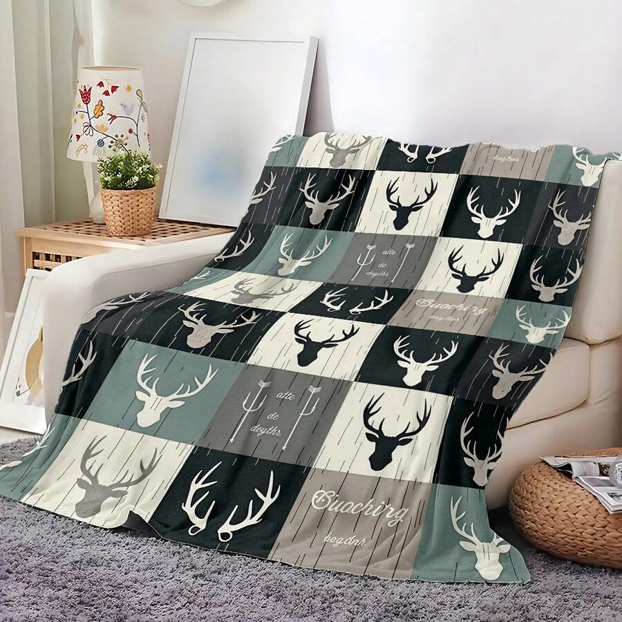 [Cozy Deer Blanket] Soft & Breathable Flannel Blanket With Deer Head ...