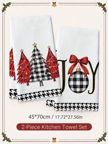 2pcs Christmas Black Plaid Christmas Tree & Christmas Ball Illustration Pattern Kitchen Towels, Soft Polyester Material Dish Cloths, Suitable For Kitchen Decor, Kitchen Cleaning, Holiday Party Decoration, Kitchen & Bathroom Supplies Home Essentials, Home Decor, Housewarming Gift - Multicolor - View 9