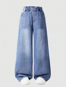 Quần jean denim ống đứng thường ngày có túi cho nữ thiếu niên - Màu xanh lam - Xem 2
