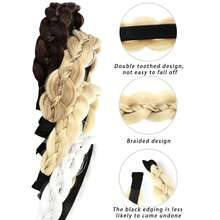 Fluffy Handmade Woven Fishbone Braid Headband, Wide-Edge High-Temperature Silk Fashion Hair Clip, Multi-Color Sweet Style - Multicolor - View 3