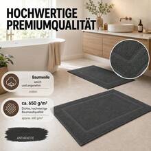 2-Piece Bath Mat Set, 100% Cotton Bath Mat, Shower Mat, Bathroom Floor Mat, 50 X 70 Cm, 650 G/M² Bath Mat, Absorbent Bath Mat, Premium Bathroom Floor Mat - Grey - View 2