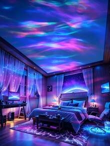 1pc Aurora Water Ripple Effect Atmosphere Projection Light, USB Powered Indoor Multi-Function LED Lamp, Starry Sky Atmosphere Light, E-Book Reading Light, Home Decor Atmosphere, Suitable For Bedroom, Living Room, Holiday Gift - Multicolor - View 9