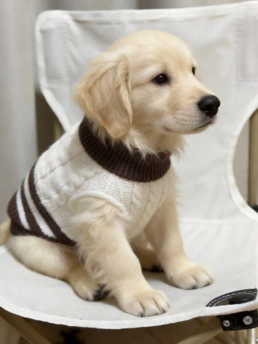 White Coffee Color Preppy Style Pet Sweater, High Neck Knitted Outfit For Cats And Dogs In Autumn/Winter - Multicolor - View 1