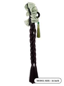1pc 16 Inch Bohemian Tassel Braid Hair Claw, Vintage Ruffle Flower Braided Ponytail Hair Clip For Party & Daily Styling - Multicolor - View 5