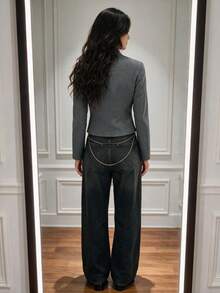Women's Y2K Vintage Napoleon Style Stand Collar Pleated Front Open Short Blazer Jacket, Grey Streetwear Outerwear - Grey - View 4