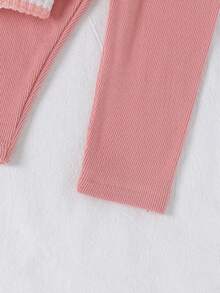 2pcs Baby Girl 3D Strawberry Decor Striped Long Sleeve Cardigan & Leggings Set, Thin Spring/Autumn Mori Style Cute - Pink - View 10