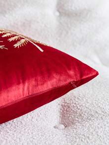1件裝聖誕紅色聖誕樹刺繡枕套，適合室內裝飾、聖誕裝飾，四季通用，不含枕芯 - 紅色 - 查看 8