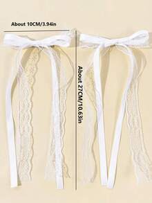 2 Pieces/Set Of Elegant Lace Ribbon Bow Hair Accessories For Women, Double Ponytail Hair Clips, Fashionable Hair Accessories - White - View 5