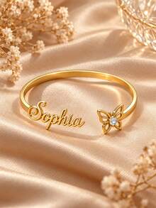 [ZzAi]1pc Birthstone + Name Customized Children's Bracelet, Exclusive Customization, Birthday Gift, Monthly Commemorative Gift, Meaningful Memorial Gift For Kids - Butterfly Bracelet - View 4
