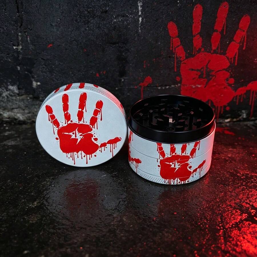 1PC,50MM-Blood Palm Print 4-Layer Grinder, Dark Halloween Atmosphere Grinder, Zinc Alloy Metal Grinder, Smoking Accessories Grinding Tool! - View 1