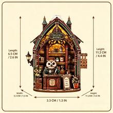 DIY Owl Bookstore Miniature House 3D Stereoscopic Model Kit, Wooden Handmade Assembly Kit For Collection And Home Decor, Creative Handmade Art Piece, Perfect Birthday Gift For Friends And Family, Christmas, Halloween, Valentine's Day, Easter, Back To School, Holiday Gift Surprise, Adult Handmade Gift - Multicolor - View 5