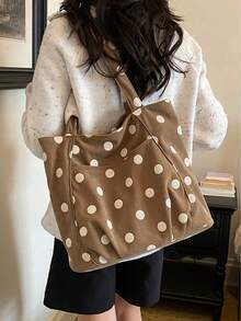 Vintage Polka Dot Handbag, Large Capacity Shoulder Bag, Soft Fabric, Suitable For School, Commuting, Daily Casual, A Versatile Women's Bag - Multicolor - View 5