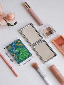 1PC Artistic Decorative Series Portable Folding Makeup Mirror, Lightweight Ultra-Thin Convenient Durable PU Leather, Suitable For Various Occasions Travel Party Work School, Suitable For All Ages - Multicolor - View 4
